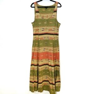 LRL Ralph Lauren Maxi Dress Large Southwest Aztec Sleeveless Cow Girl Western